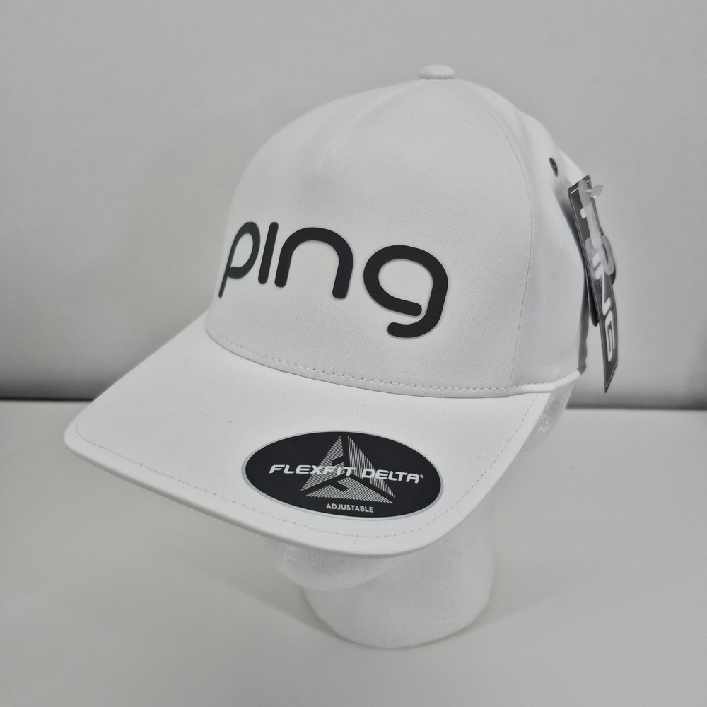 New Ping Flex Fit Delta Golf Hat Mens White Lightweight Comfort Strap Back OSFM